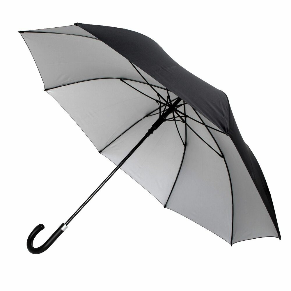 Bedrukte zilver/zwarte Paraplu  met haak  windproof , automaat &Oslash; 120 cm