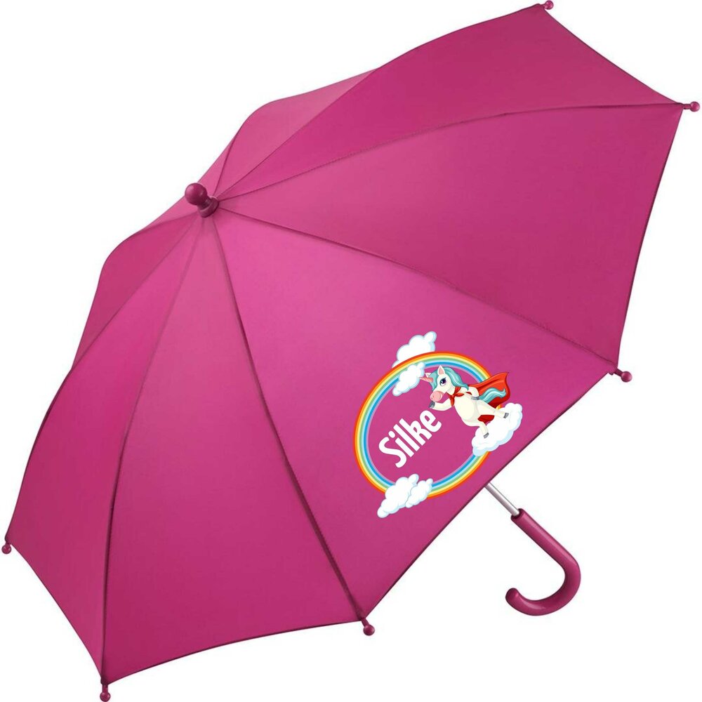 Kinderparaplu met naam &ndash; Unicorn in roze. Met schattige eenhoorns, glitters en de naam van je kind duidelijk zichtbaar.