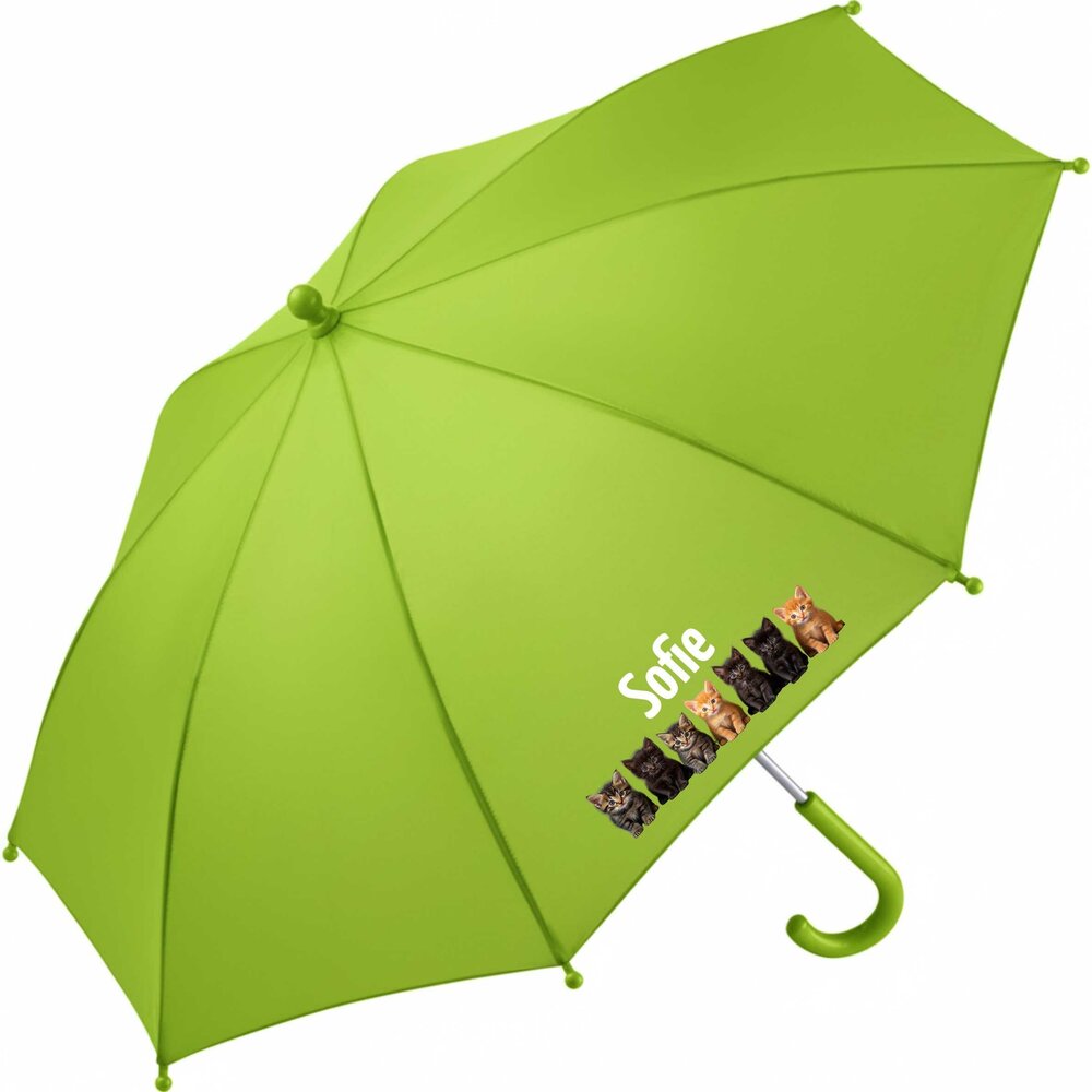Kinderparaplu met naam &ndash;poesjes  lime, vrolijke poezenprints voor plezier in de regen