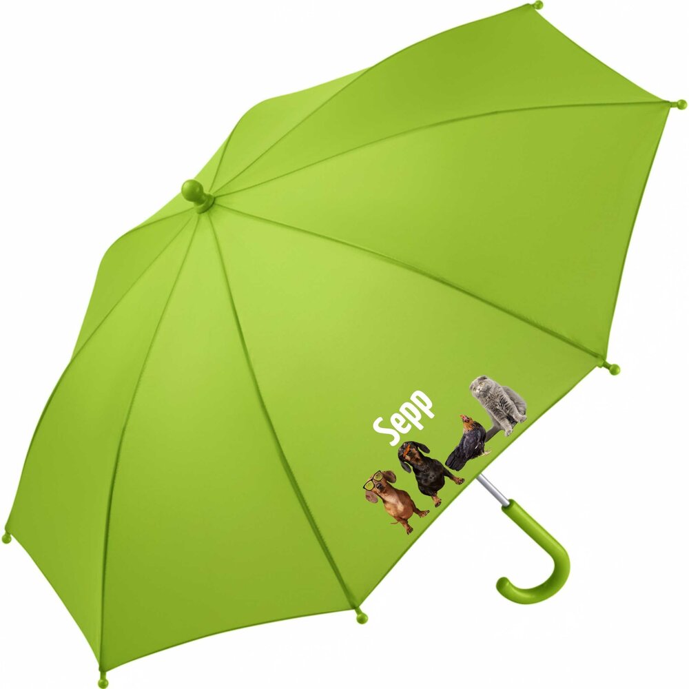 Kinderparaplu met naam &ndash; grappige dieren in lime, vrolijke humor dierenprints  voor plezier in de regen.