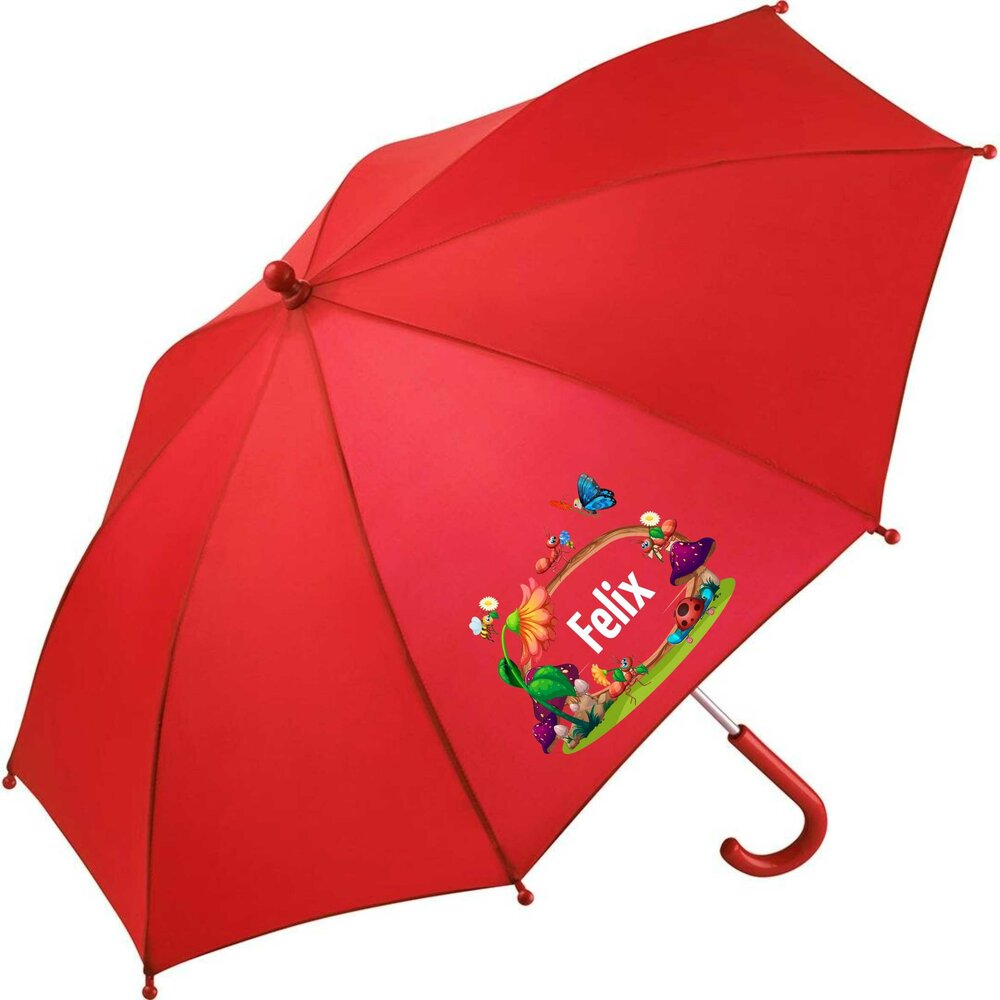 Kinderparaplu met naam &ndash; bijtjes in rood, kleurrijke bijtjes en personalisatie.