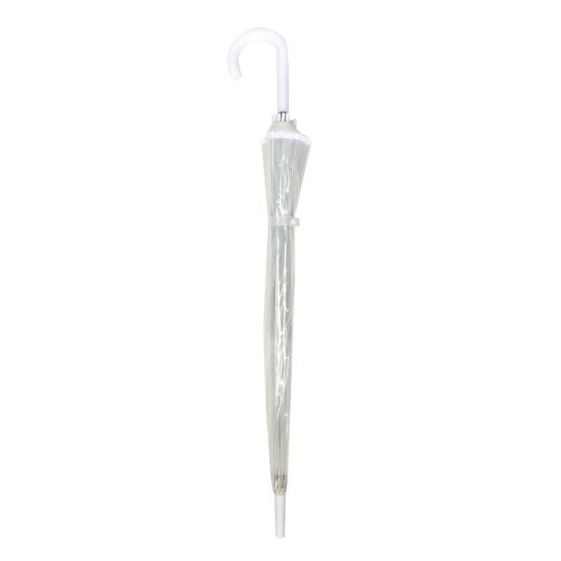Grote transparante paraplu met witte rand, witte baleinen en wit frame. Een stijlvolle paraplu voor twee personen, ideaal voor 