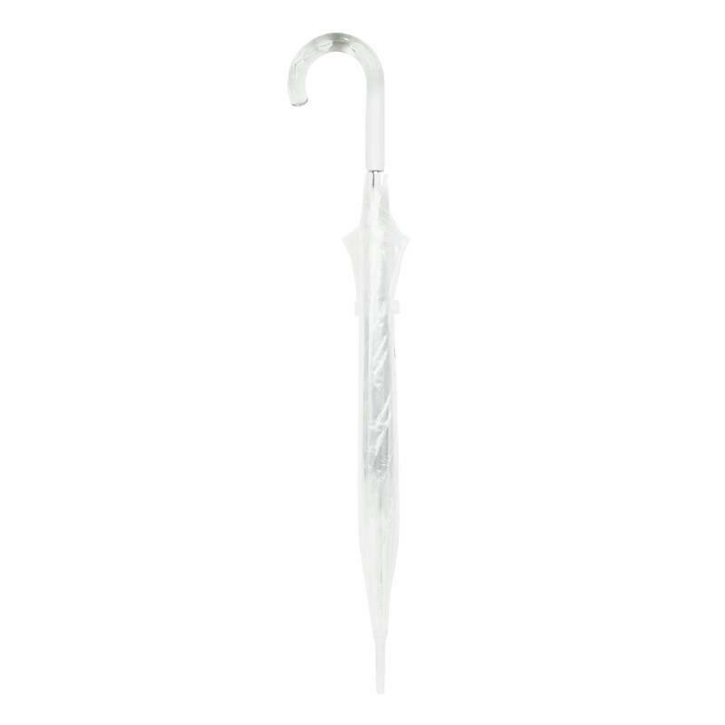 Transparante Smati paraplu in stolpvorm met witte rand, automatische opening en 8 stevige baleinen van glasvezel.