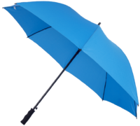 grote lichtblauwe paraplu met bedrukking