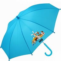 Kinderparaplu met naam &ndash; Boederijdieren in blauw, gepersonaliseerd met de naam van je kind.