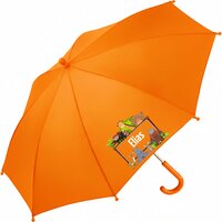 Kinderparaplu met naam &ndash; Bosdieren in oranje. Met vrolijke bosdierenprints en de naam van je kind voor een uniek cadeau.