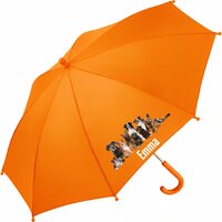 Kinderparaplu met naam &ndash; hondjes in oranje, vrolijke hondenprints