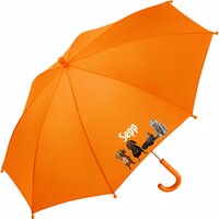 Kinderparaplu met naam &ndash; vrolijke dieren  in oranje, vrolijke humor dieren