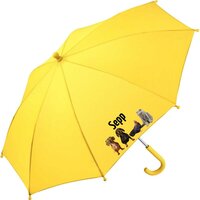 Kinderparaplu met naam - grappige dieren  geel, personaliseer met naam van je kind