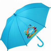 Kinderparaplu met naam &ndash; insecten in blauw, gepersonaliseerd met de naam van je kind.