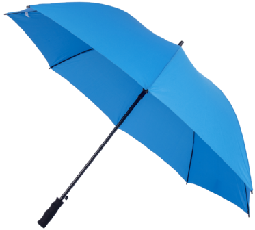 grote lichtblauwe paraplu met bedrukking
