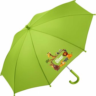 Kinderparaplu met eigen naam oerwouddieren venster afbeelding, al vanaf 1 stuks.