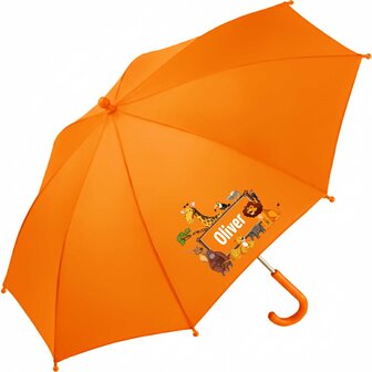 Kinderparaplu met eigen naam oerwouddieren venster afbeelding, al vanaf 1 stuks.