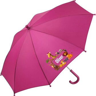 Kinderparaplu met eigen naam oerwouddieren venster afbeelding, al vanaf 1 stuks.