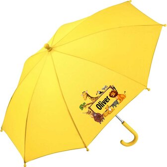 Kinderparaplu met eigen naam oerwouddieren venster afbeelding, al vanaf 1 stuks.