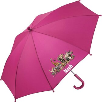Kinderparaplu met eigen naam oerwouddieren zonder venster afbeelding, al vanaf 1 stuks.
