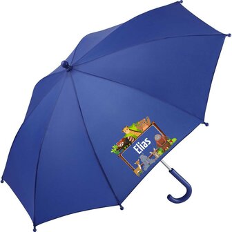 Kinderparaplu met eigen naam en bosdieren afbeelding, al vanaf 1 stuks.
