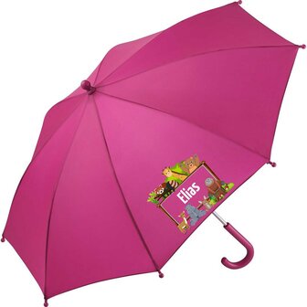 Kinderparaplu met eigen naam en bosdieren afbeelding, al vanaf 1 stuks.