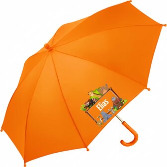 Kinderparaplu met eigen naam en bosdieren afbeelding, al vanaf 1 stuks.