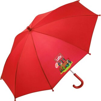 Kinderparaplu met naam &ndash; Zingende Kevers in rood. Met kleurrijke zingende kevers en personalisatie van de naam van je ki