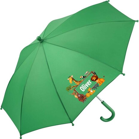 Kinderparaplu met eigen naam oerwouddieren venster afbeelding, al vanaf 1 stuks.