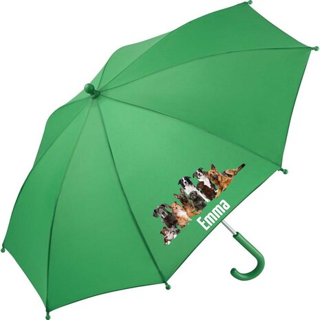 Kinderparaplu met eigen naam en honden afbeelding, al vanaf 1 stuks.