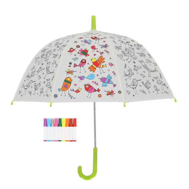 Kinderparaplu met vogels om zelf in te kleuren