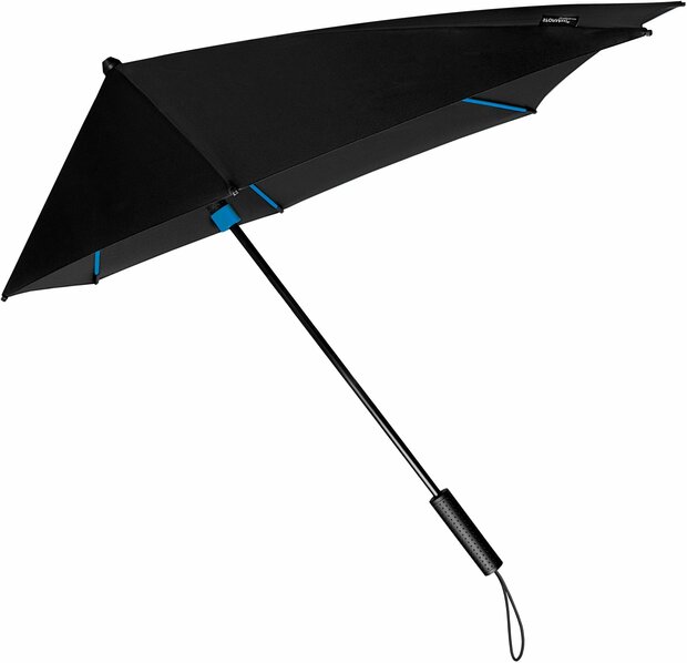 STORMaxi zwarte en blauw aerodynamische stormparaplu