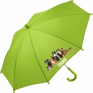 Kinderparaplu met naam &ndash; Unicorn in lime, vrolijke eenhoornsprints voor plezier in de regen.