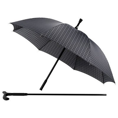 Wandelstok paraplu zwart geblokt