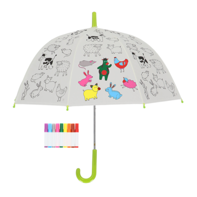 kinder paraplu boederij dieren om zelf in te kleuren met stiften-PIY